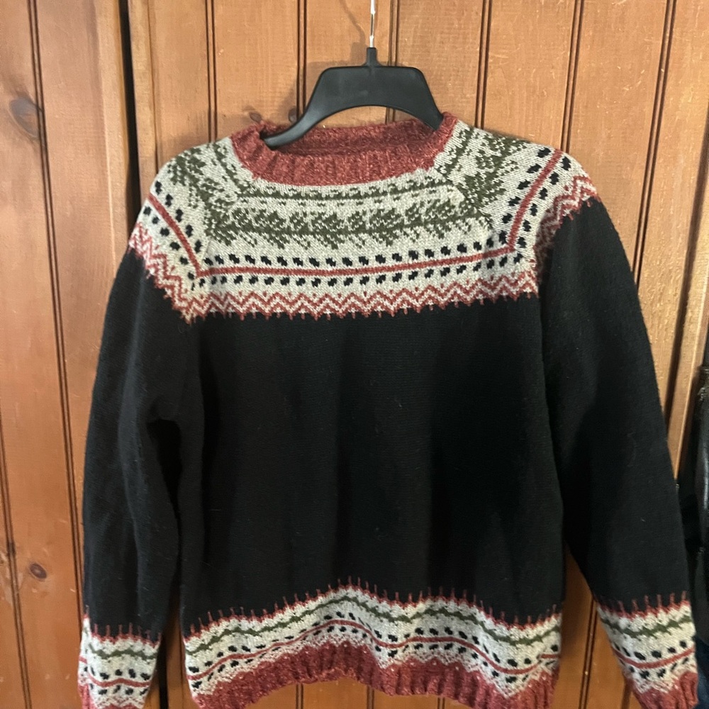 SHEIN Black Fair Isle Crewneck Sweater with Rust and Olive Accents